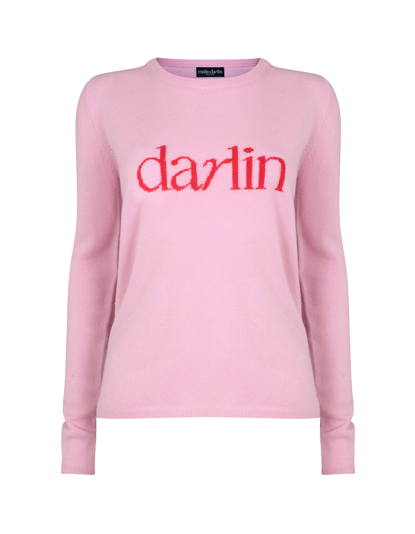 Photo of the malin darlin Darlin Pink designer cashmere jumper isolated on white.