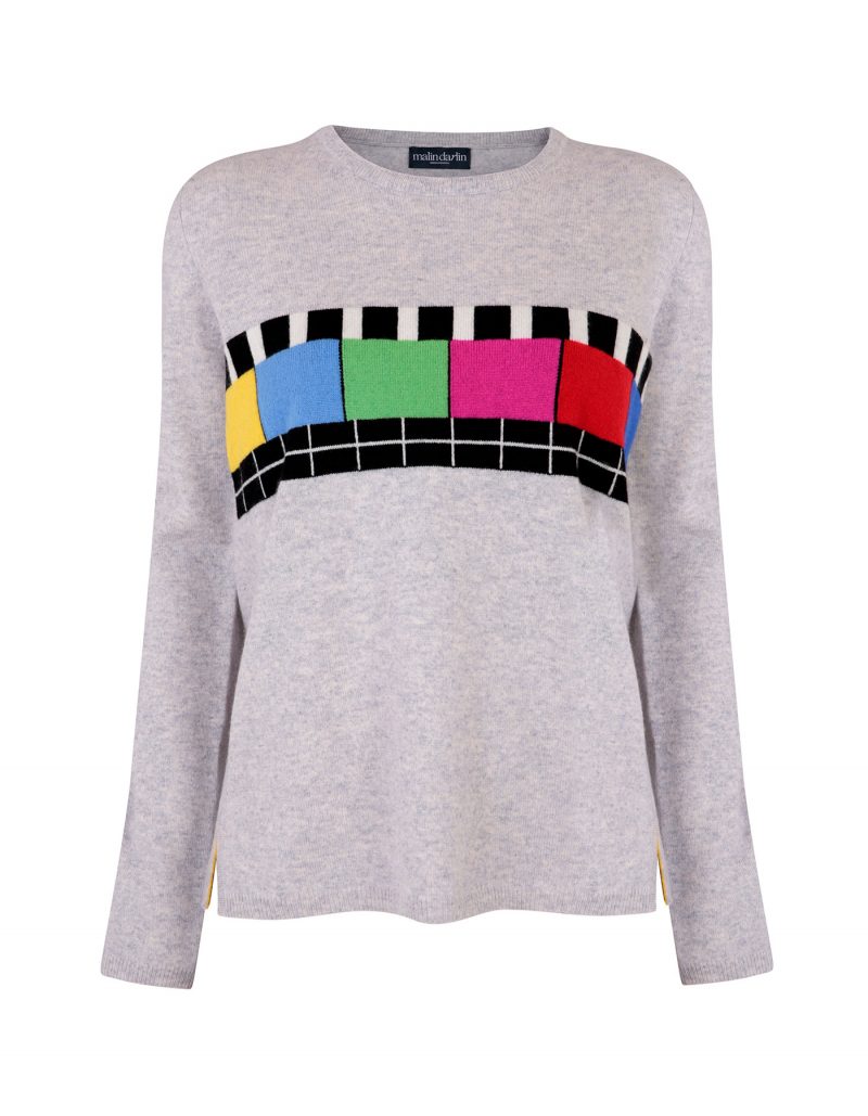 Studio Image of the malin darlin Test Bild Marl womens cashmere jumper laid flat on a plain background.