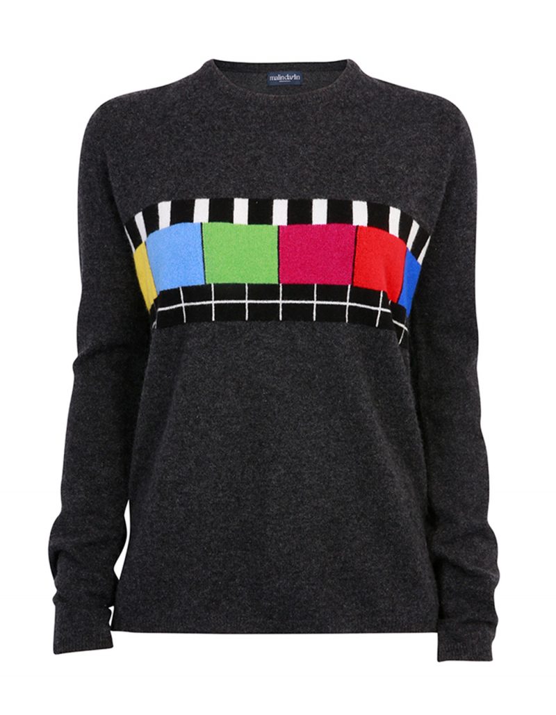 Designer knitwear, the malin darlin Test Bild charcoal cashmere jumper, laid flat on a white background.