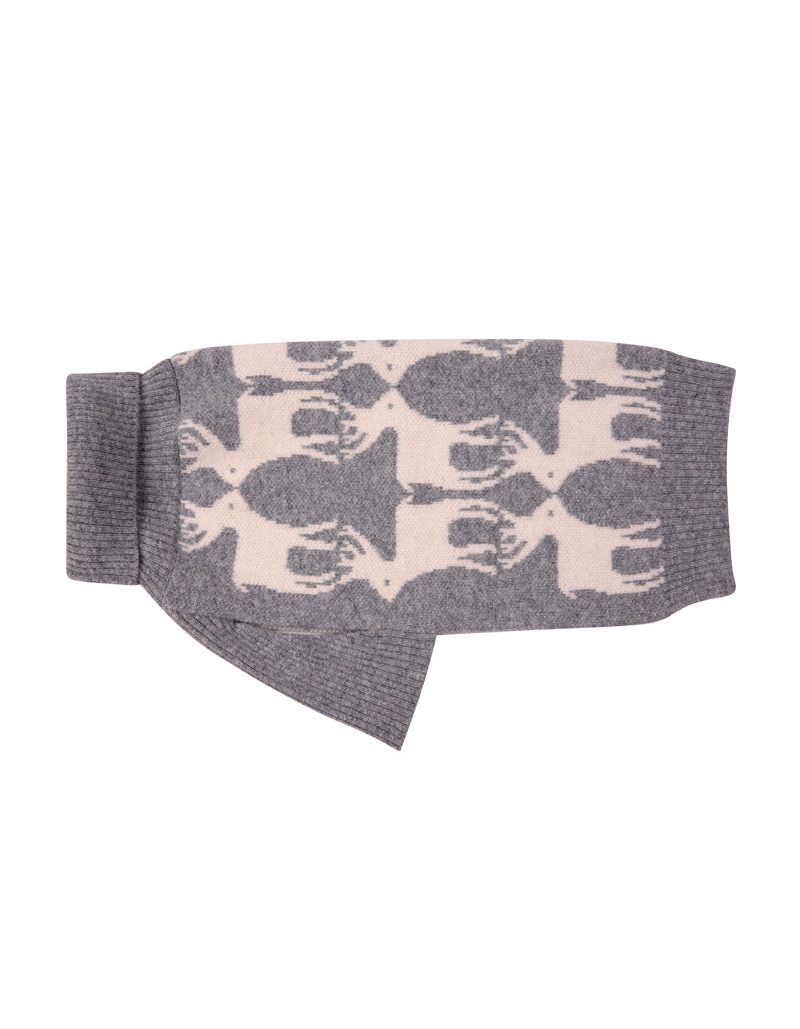 Picture of pets designer cashmere, a malin darlin cashmere dog sweater, laid flat on a white background.