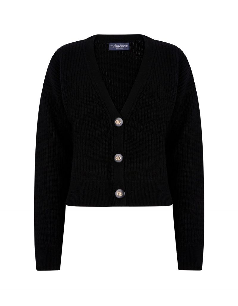 Coco rib knit black cashmere cardigans.