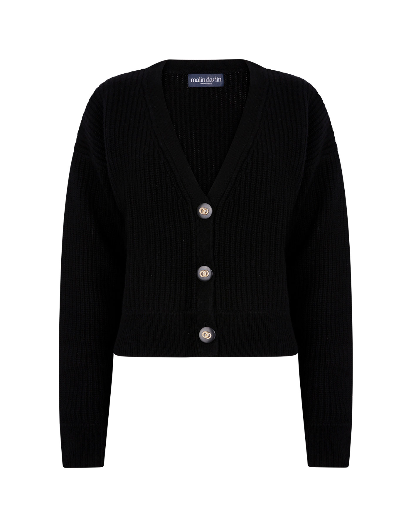Coco rib knit black cashmere cardigans.