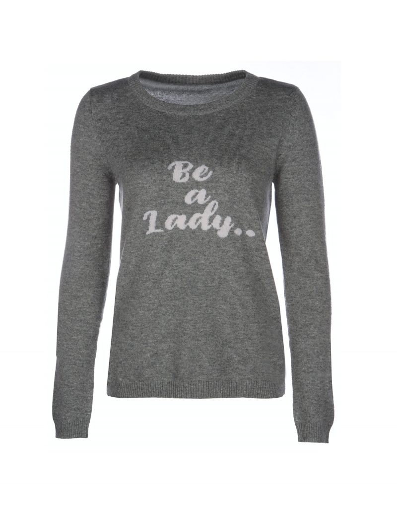 The malin darlin Be a Lady limestone cashmere jumper photographed against a plain backcloth.