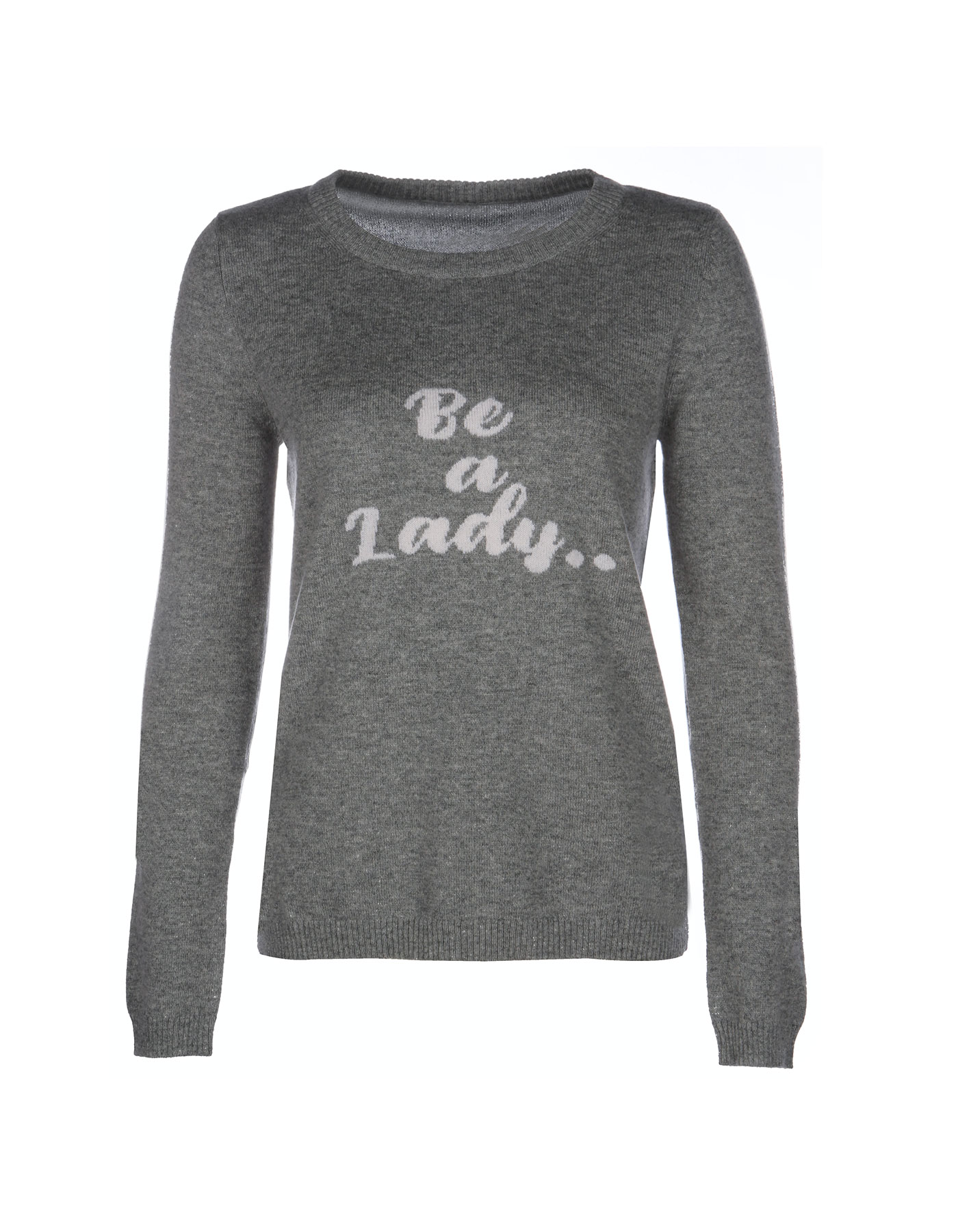 The malin darlin Be a Lady limestone cashmere jumper photographed against a plain backcloth.